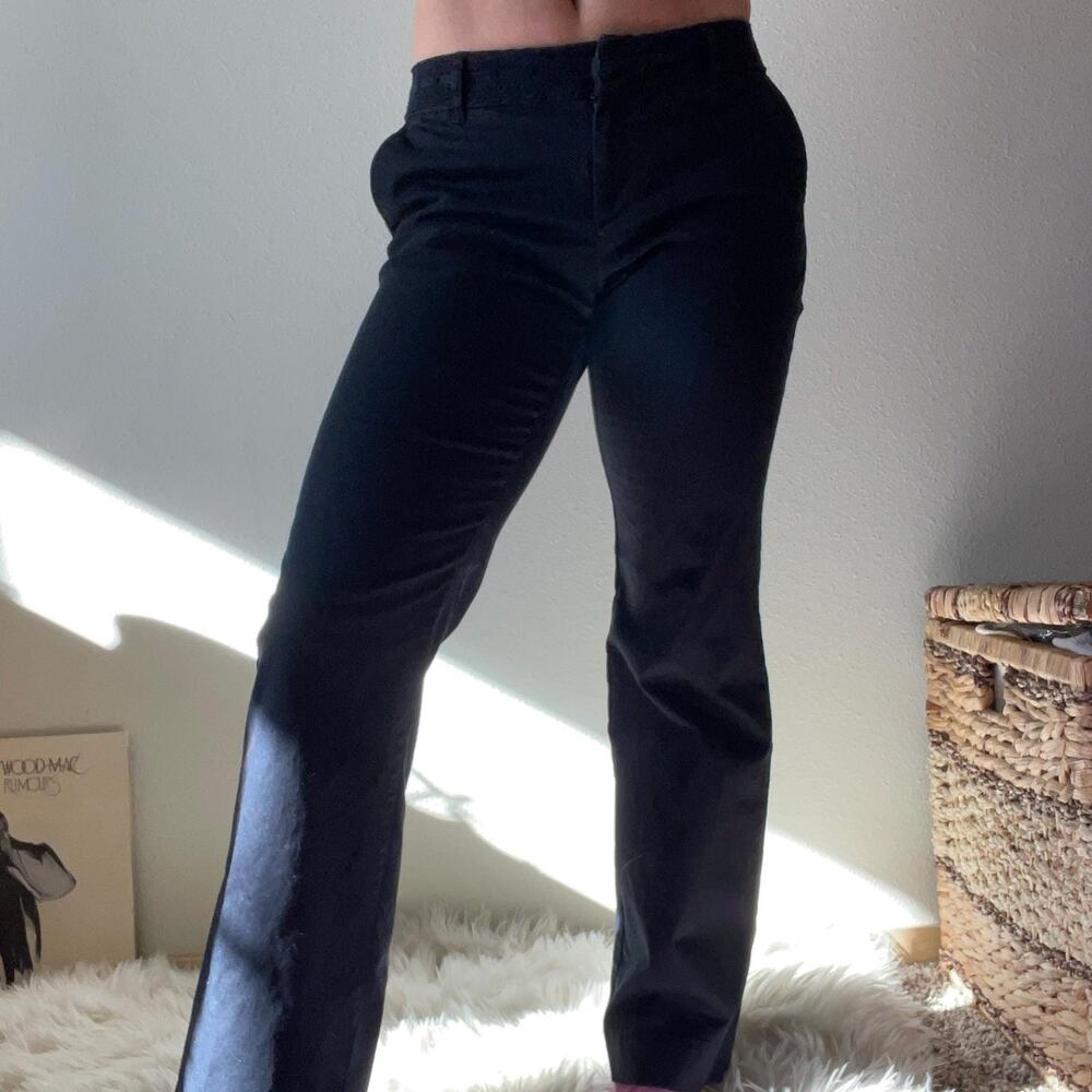 Y2K vintage 2000s low rise black pant straight leg crochet detail trouser size 4